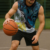 New Zealand Silver Fern Tui Bird Sleeveless Hoodie Maori Kowhai Paua Shell Taniko Motifs LT14 - Polynesian Pride