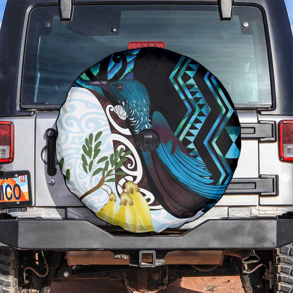 New Zealand Silver Fern Tui Bird Spare Tire Cover Maori Kowhai Paua Shell Taniko Motifs LT14 Turquoise - Polynesian Pride