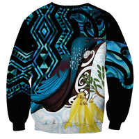 New Zealand Silver Fern Tui Bird Sweatshirt Maori Kowhai Paua Shell Taniko Motifs LT14 - Polynesian Pride