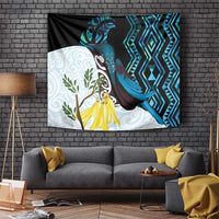 New Zealand Silver Fern Tui Bird Tapestry Maori Kowhai Paua Shell Taniko Motifs LT14 Turquoise - Polynesian Pride