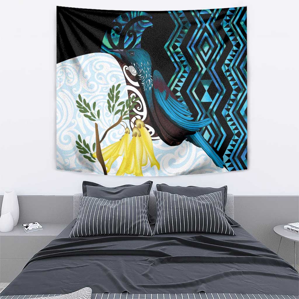 New Zealand Silver Fern Tui Bird Tapestry Maori Kowhai Paua Shell Taniko Motifs LT14 - Polynesian Pride
