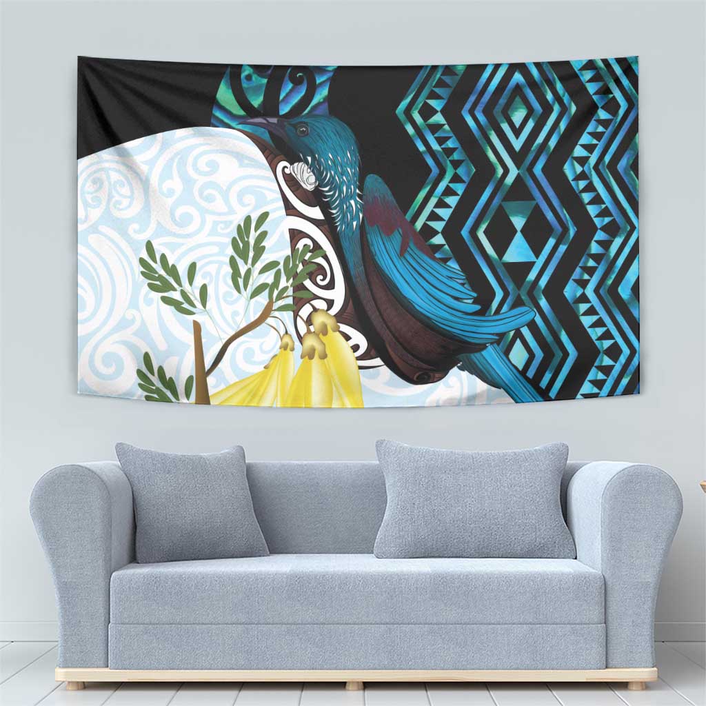 New Zealand Silver Fern Tui Bird Tapestry Maori Kowhai Paua Shell Taniko Motifs LT14 - Polynesian Pride