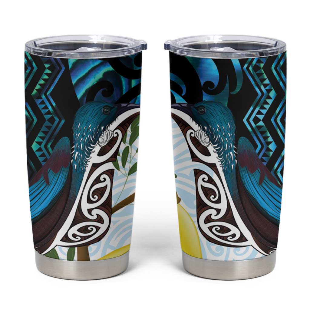 New Zealand Silver Fern Tui Bird Tumbler Cup Maori Kowhai Paua Shell Taniko Motifs LT14 Turquoise - Polynesian Pride