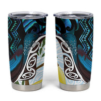 New Zealand Silver Fern Tui Bird Tumbler Cup Maori Kowhai Paua Shell Taniko Motifs LT14 Turquoise - Polynesian Pride