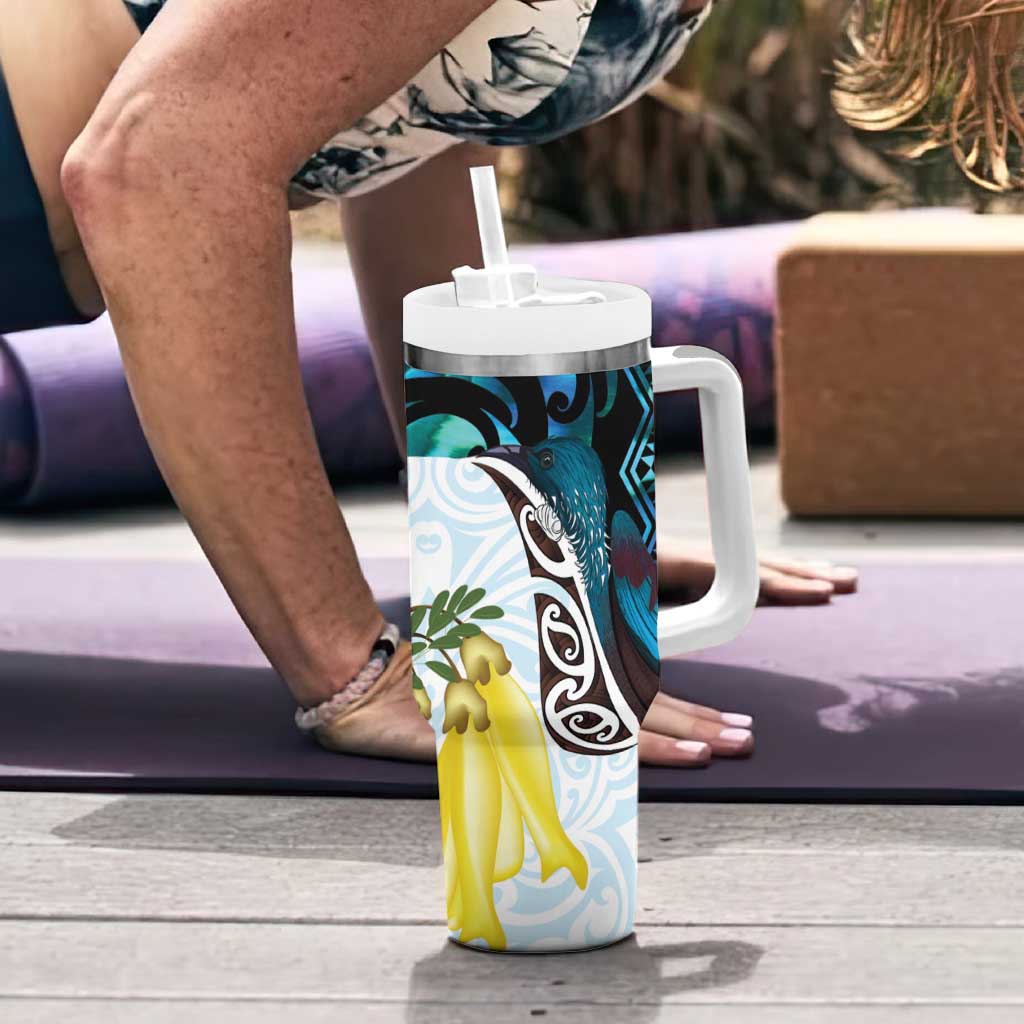 New Zealand Silver Fern Tui Bird Tumbler With Handle Maori Kowhai Paua Shell Taniko Motifs LT14 - Polynesian Pride