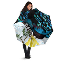 New Zealand Silver Fern Tui Bird Umbrella Maori Kowhai Paua Shell Taniko Motifs LT14 - Polynesian Pride