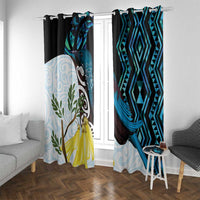 New Zealand Silver Fern Tui Bird Window Curtain Maori Kowhai Paua Shell Taniko Motifs LT14 With Grommets Turquoise - Polynesian Pride