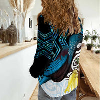 New Zealand Silver Fern Tui Bird Women Casual Shirt Maori Kowhai Paua Shell Taniko Motifs