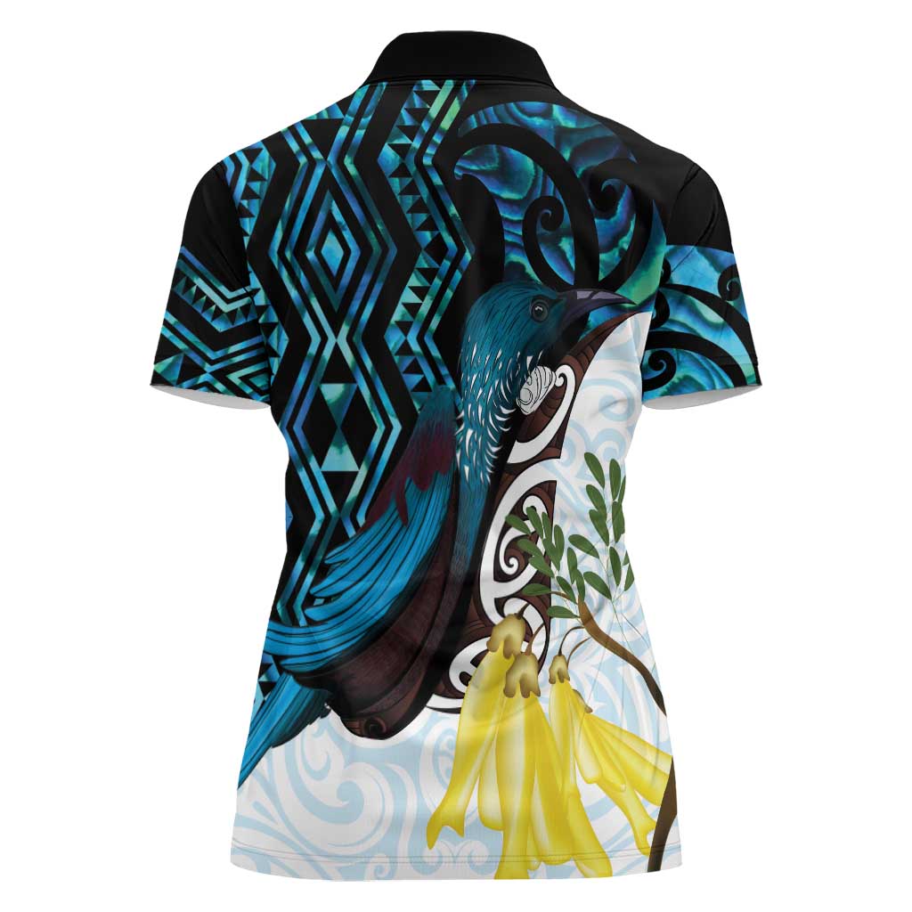 New Zealand Silver Fern Tui Bird Women Polo Shirt Maori Kowhai Paua Shell Taniko Motifs LT14 - Polynesian Pride