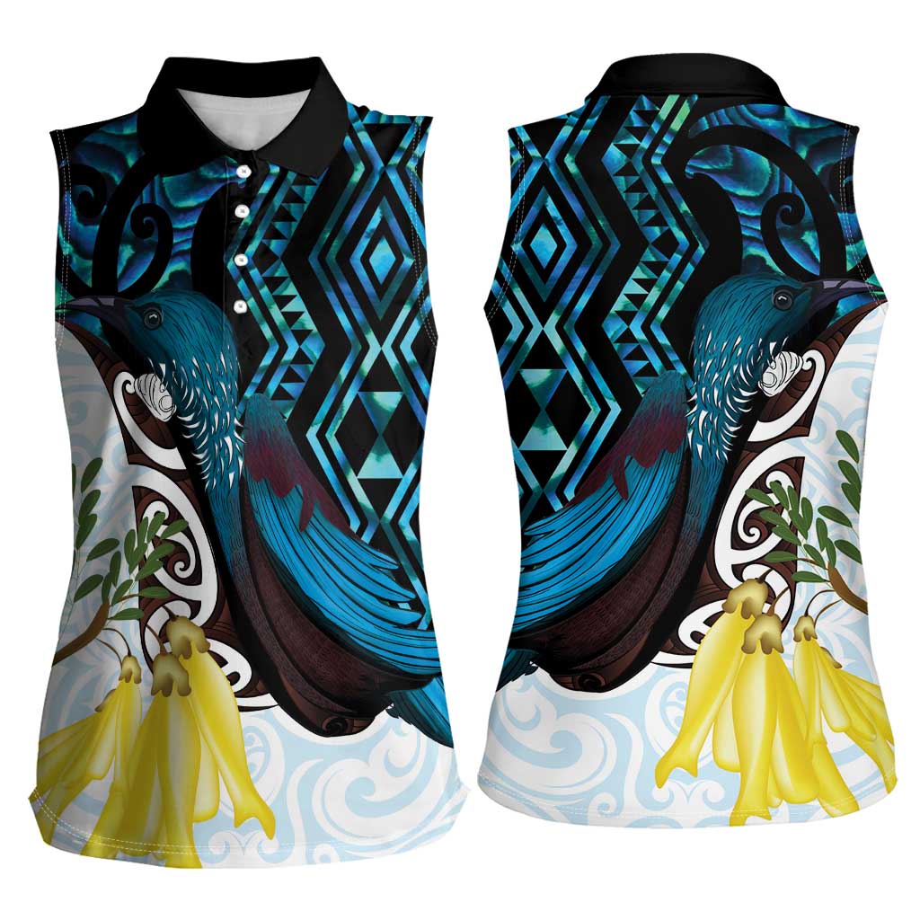 New Zealand Silver Fern Tui Bird Women Sleeveless Polo Shirt Maori Kowhai Paua Shell Taniko Motifs LT14 - Polynesian Pride