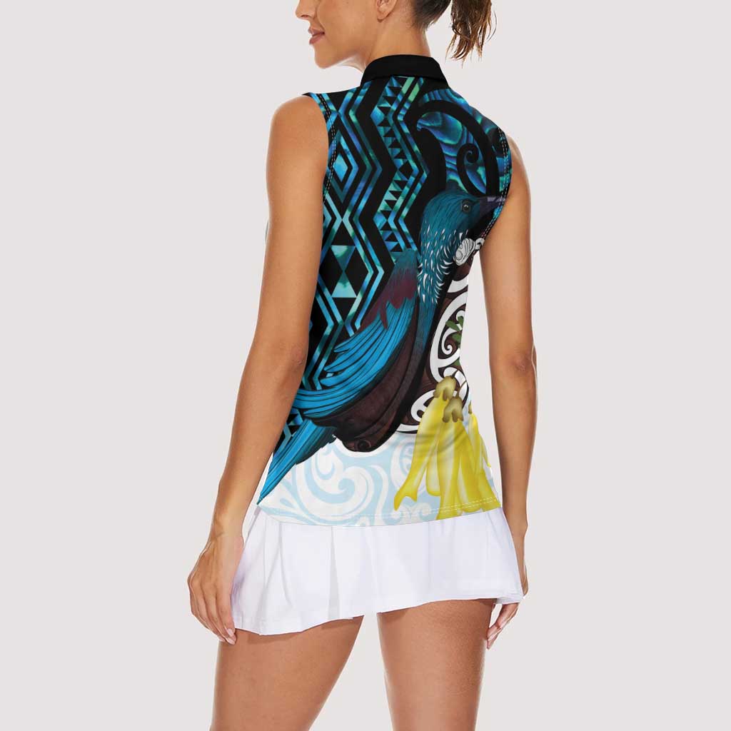 New Zealand Silver Fern Tui Bird Women Sleeveless Polo Shirt Maori Kowhai Paua Shell Taniko Motifs LT14 - Polynesian Pride