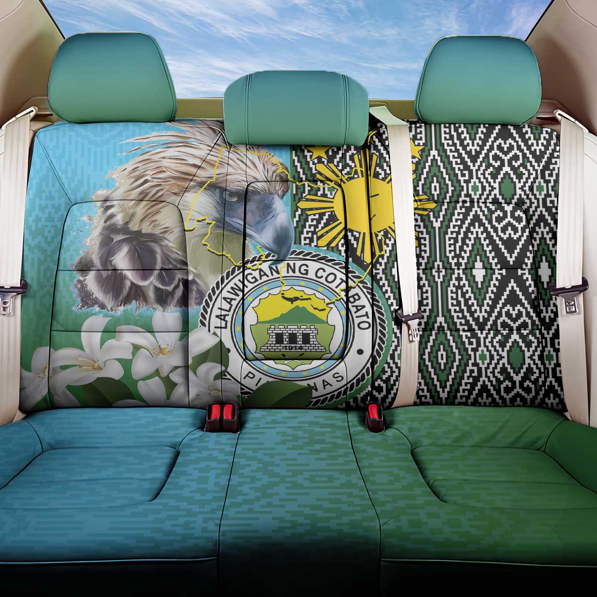 Cotabato Philippines Province Back Car Seat Cover Filipino Eagle Sampaguita Tinalak Pattern LT14 One Size Blue - Polynesian Pride