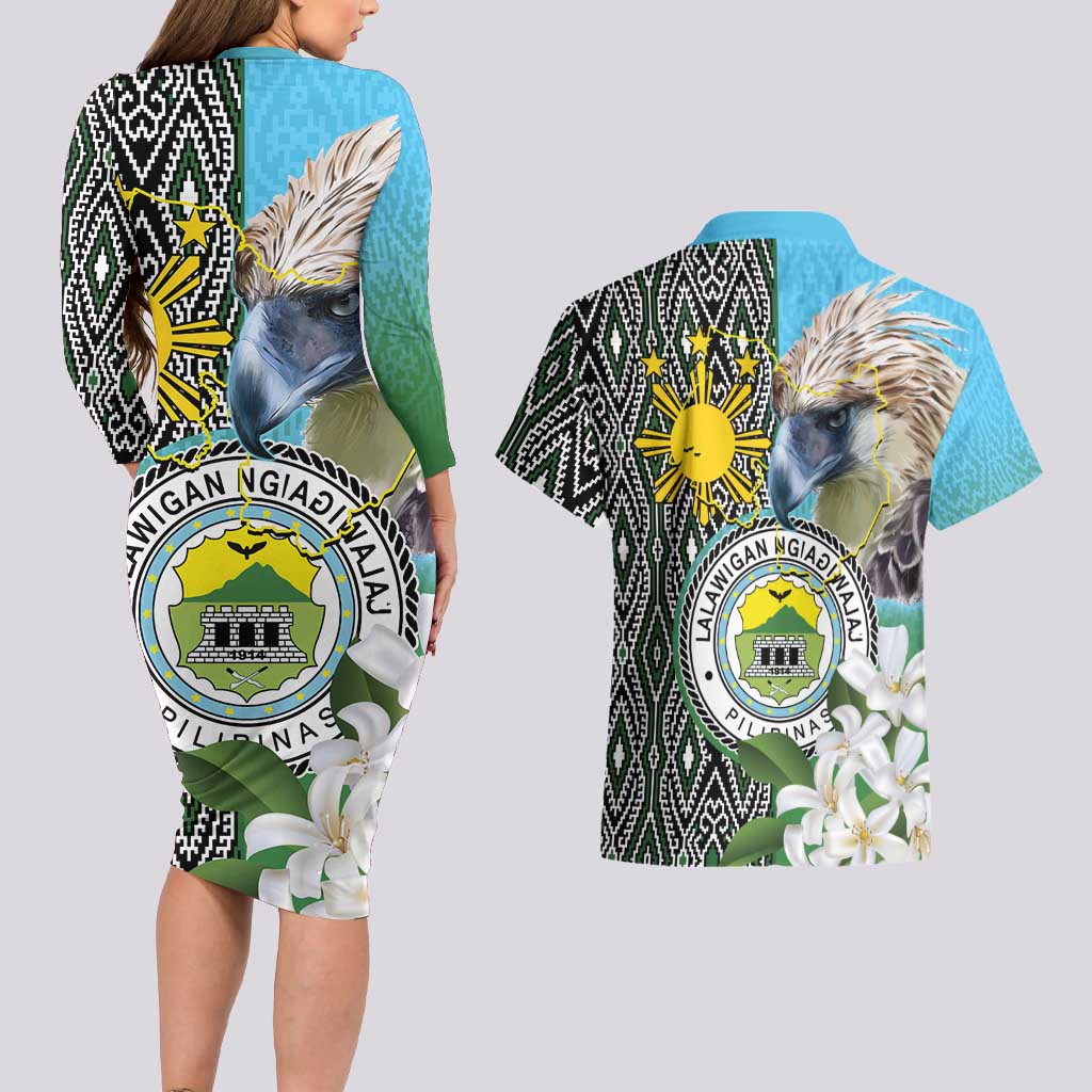 Cotabato Philippines Province Couples Matching Long Sleeve Bodycon Dress and Hawaiian Shirt Filipino Eagle Sampaguita Tinalak Pattern LT14 - Polynesian Pride