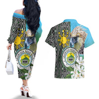 Cotabato Philippines Province Couples Matching Off The Shoulder Long Sleeve Dress and Hawaiian Shirt Filipino Eagle Sampaguita Tinalak Pattern LT14 - Polynesian Pride