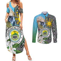 Cotabato Philippines Province Couples Matching Summer Maxi Dress and Long Sleeve Button Shirt Filipino Eagle Sampaguita Tinalak Pattern LT14 Blue - Polynesian Pride