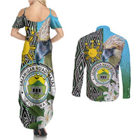 Cotabato Philippines Province Couples Matching Summer Maxi Dress and Long Sleeve Button Shirt Filipino Eagle Sampaguita Tinalak Pattern LT14 - Polynesian Pride