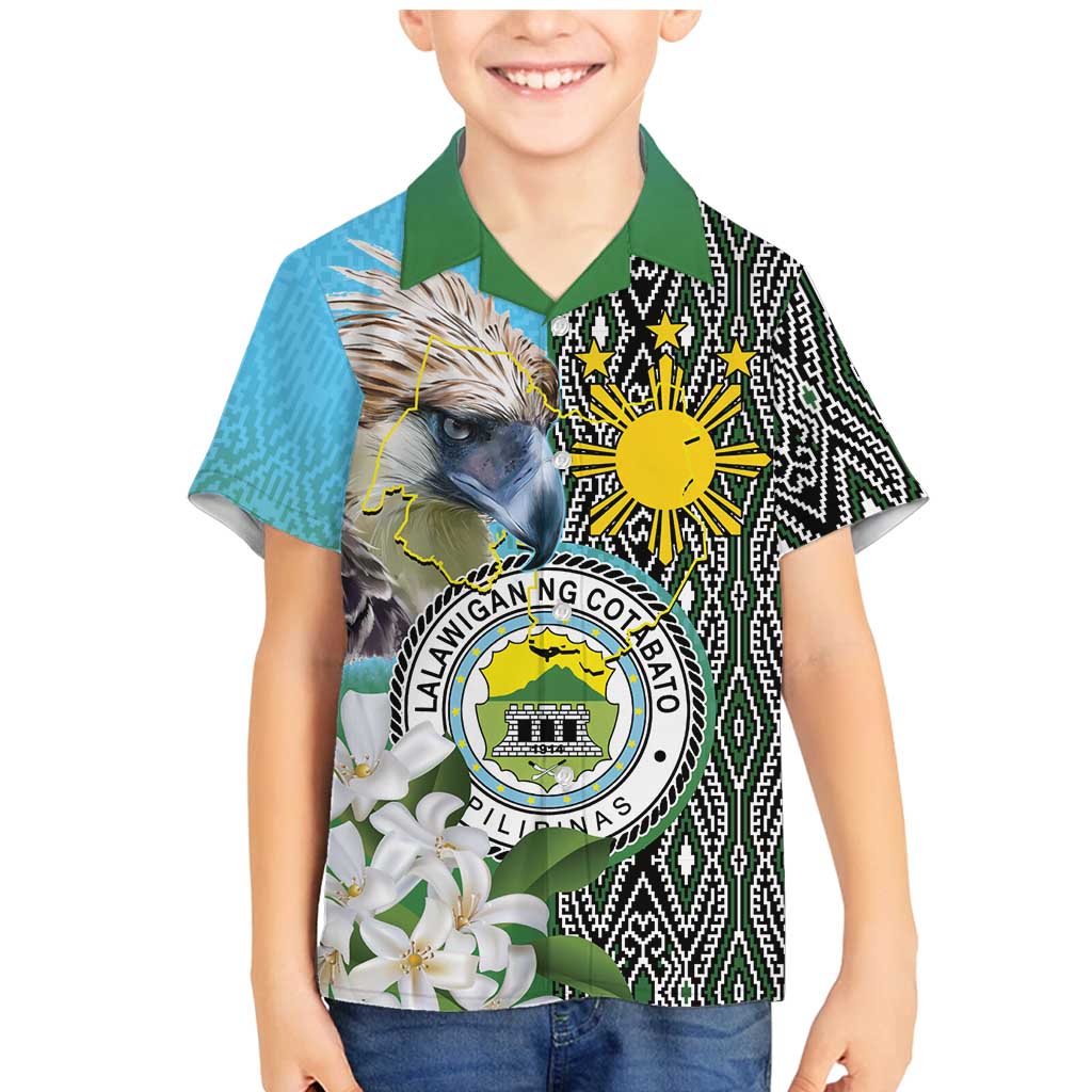 Cotabato Philippines Province Family Matching Mermaid Dress and Hawaiian Shirt Filipino Eagle Sampaguita Tinalak Pattern LT14 Son's Shirt Blue - Polynesian Pride