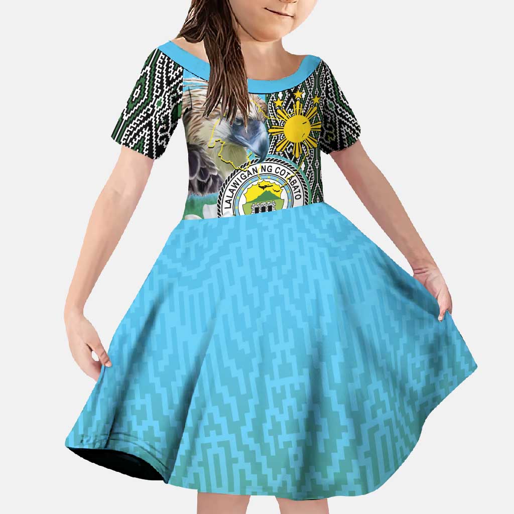 Cotabato Philippines Province Family Matching Off Shoulder Maxi Dress and Hawaiian Shirt Filipino Eagle Sampaguita Tinalak Pattern LT14 Daughter's Dress Blue - Polynesian Pride