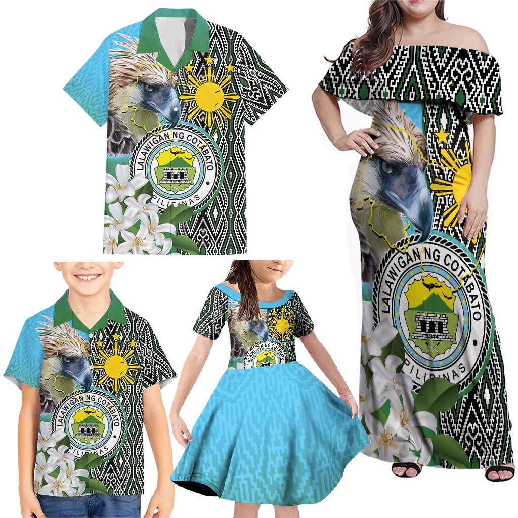Cotabato Philippines Province Family Matching Off Shoulder Maxi Dress and Hawaiian Shirt Filipino Eagle Sampaguita Tinalak Pattern LT14 - Polynesian Pride