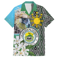 Cotabato Philippines Province Family Matching Off Shoulder Maxi Dress and Hawaiian Shirt Filipino Eagle Sampaguita Tinalak Pattern LT14 Dad's Shirt - Short Sleeve Blue - Polynesian Pride