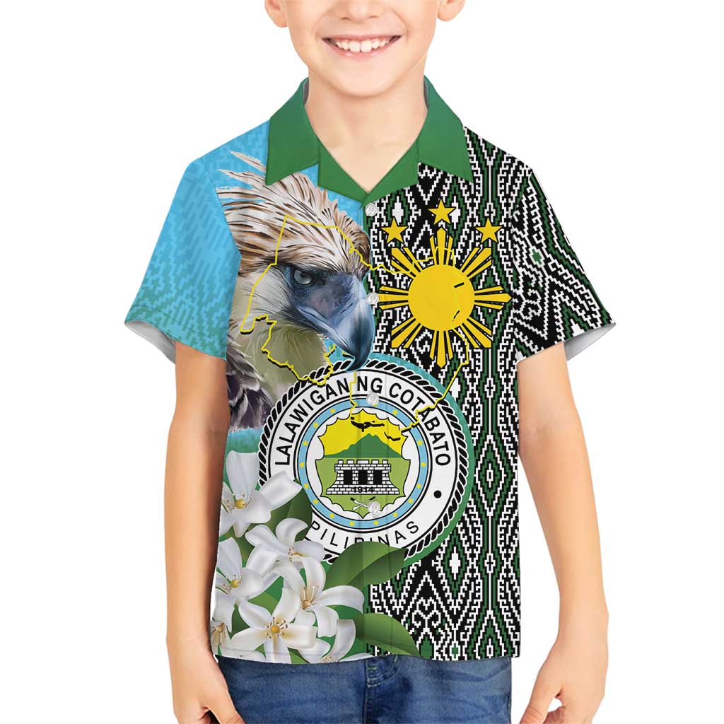 Cotabato Philippines Province Family Matching Off Shoulder Maxi Dress and Hawaiian Shirt Filipino Eagle Sampaguita Tinalak Pattern LT14 Son's Shirt Blue - Polynesian Pride
