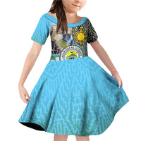 Cotabato Philippines Province Family Matching Off Shoulder Short Dress and Hawaiian Shirt Filipino Eagle Sampaguita Tinalak Pattern LT14 Daughter's Dress Blue - Polynesian Pride