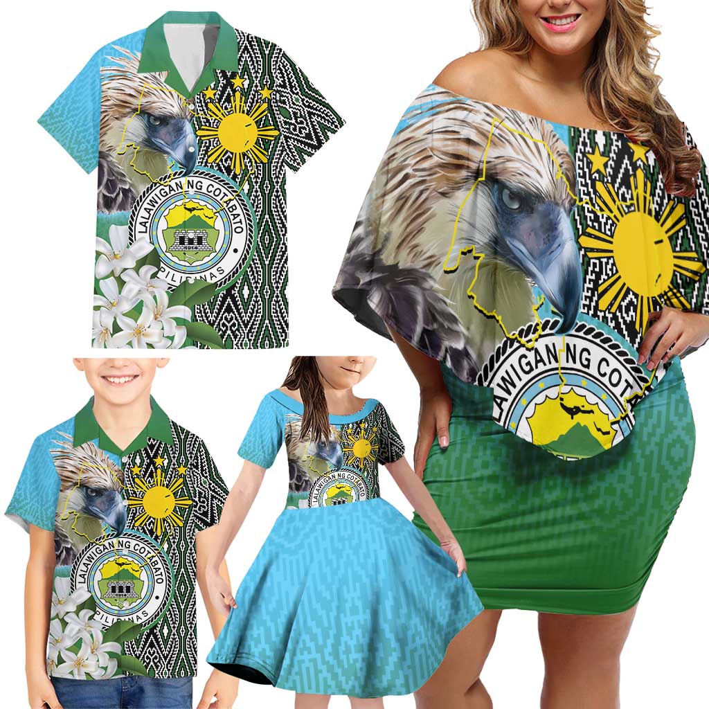 Cotabato Philippines Province Family Matching Off Shoulder Short Dress and Hawaiian Shirt Filipino Eagle Sampaguita Tinalak Pattern LT14 - Polynesian Pride