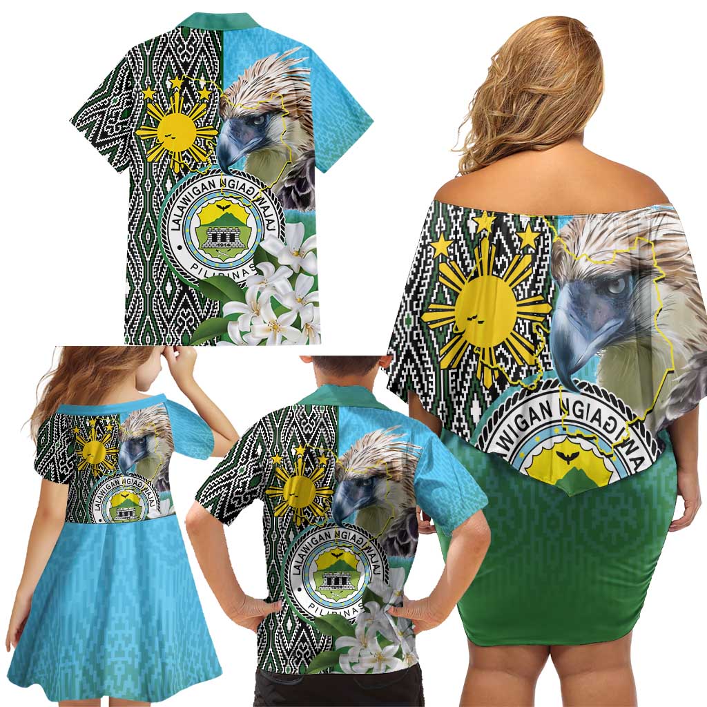 Cotabato Philippines Province Family Matching Off Shoulder Short Dress and Hawaiian Shirt Filipino Eagle Sampaguita Tinalak Pattern LT14 - Polynesian Pride