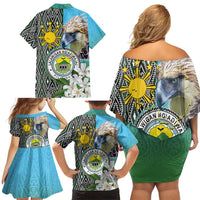 Cotabato Philippines Province Family Matching Off Shoulder Short Dress and Hawaiian Shirt Filipino Eagle Sampaguita Tinalak Pattern LT14 - Polynesian Pride