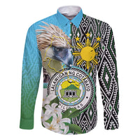 Cotabato Philippines Province Family Matching Off Shoulder Short Dress and Hawaiian Shirt Filipino Eagle Sampaguita Tinalak Pattern LT14 Dad's Shirt - Long Sleeve Blue - Polynesian Pride