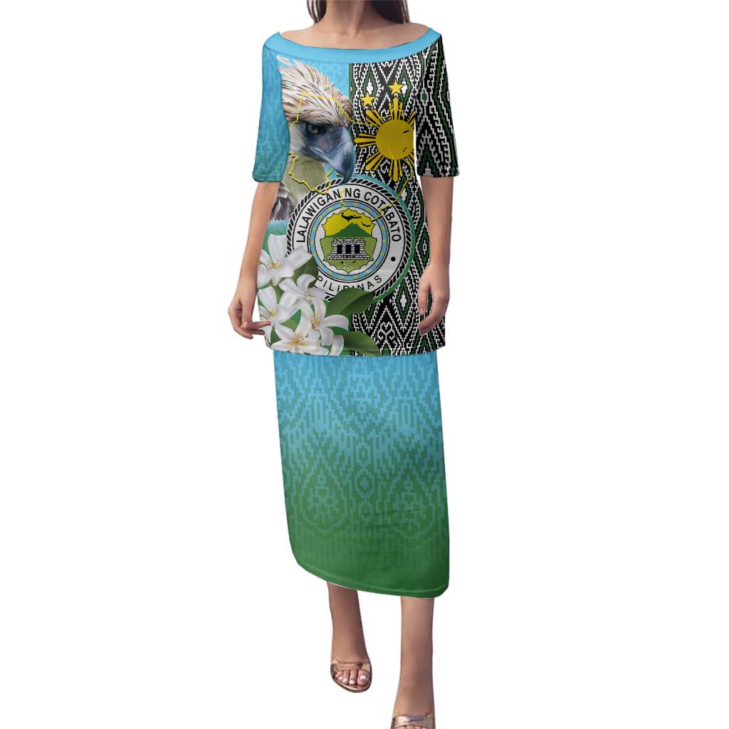 Cotabato Philippines Province Family Matching Puletasi and Hawaiian Shirt Filipino Eagle Sampaguita Tinalak Pattern LT14 Mom's Dress Blue - Polynesian Pride