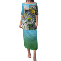 Cotabato Philippines Province Family Matching Puletasi and Hawaiian Shirt Filipino Eagle Sampaguita Tinalak Pattern LT14 Mom's Dress Blue - Polynesian Pride