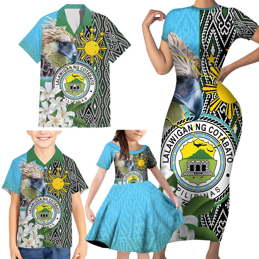 Cotabato Philippines Province Family Matching Short Sleeve Bodycon Dress and Hawaiian Shirt Filipino Eagle Sampaguita Tinalak Pattern LT14 - Polynesian Pride
