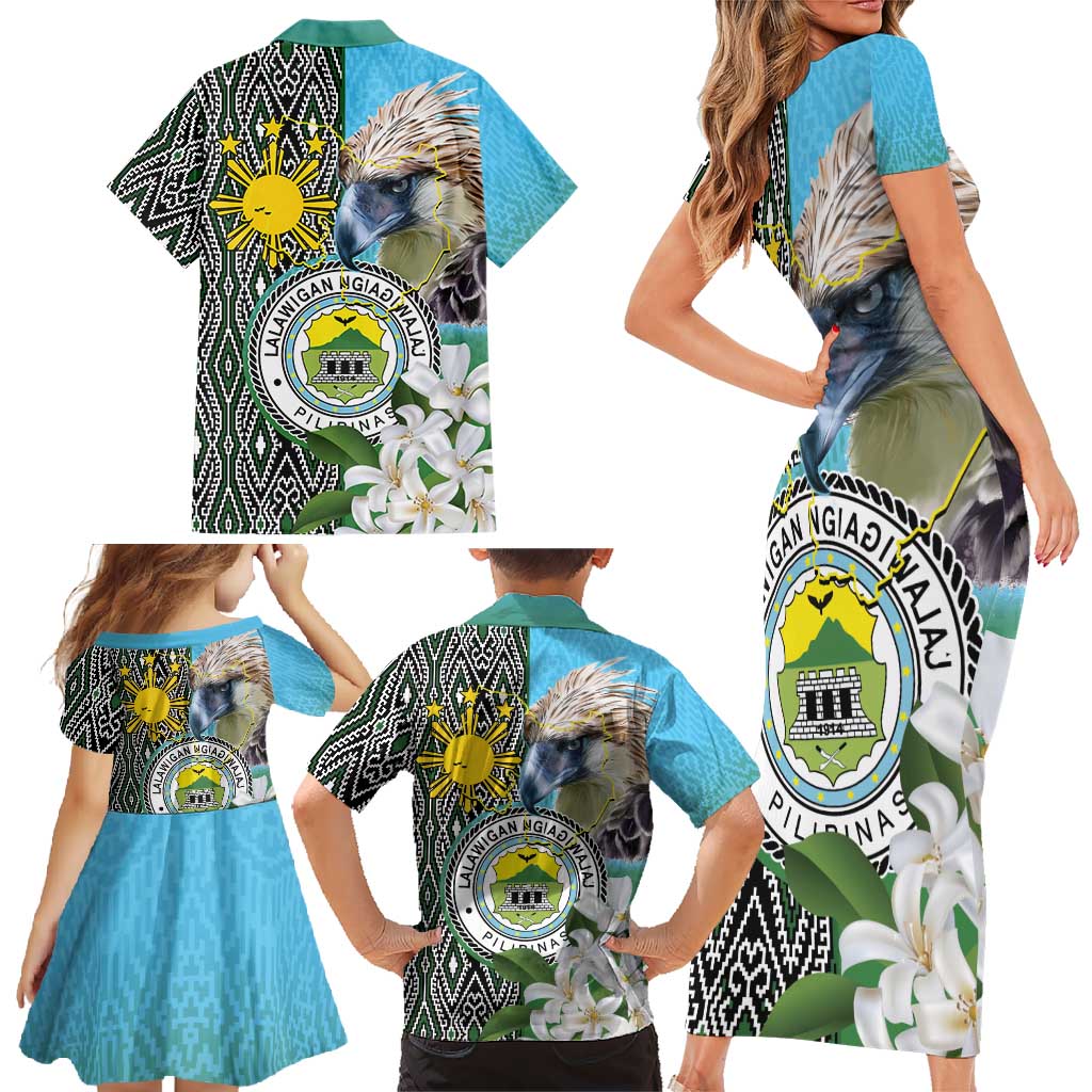 Cotabato Philippines Province Family Matching Short Sleeve Bodycon Dress and Hawaiian Shirt Filipino Eagle Sampaguita Tinalak Pattern LT14 - Polynesian Pride