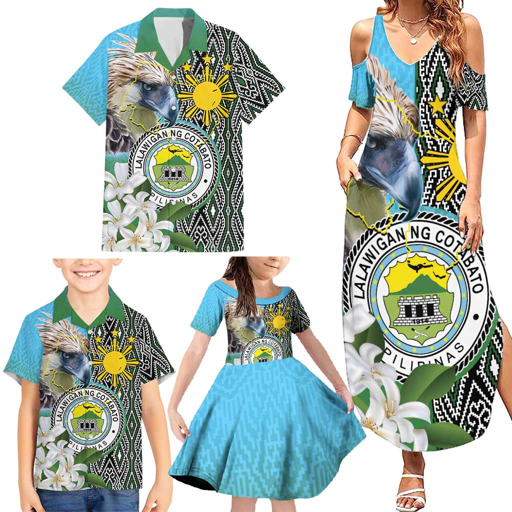 Cotabato Philippines Province Family Matching Summer Maxi Dress and Hawaiian Shirt Filipino Eagle Sampaguita Tinalak Pattern LT14 - Polynesian Pride