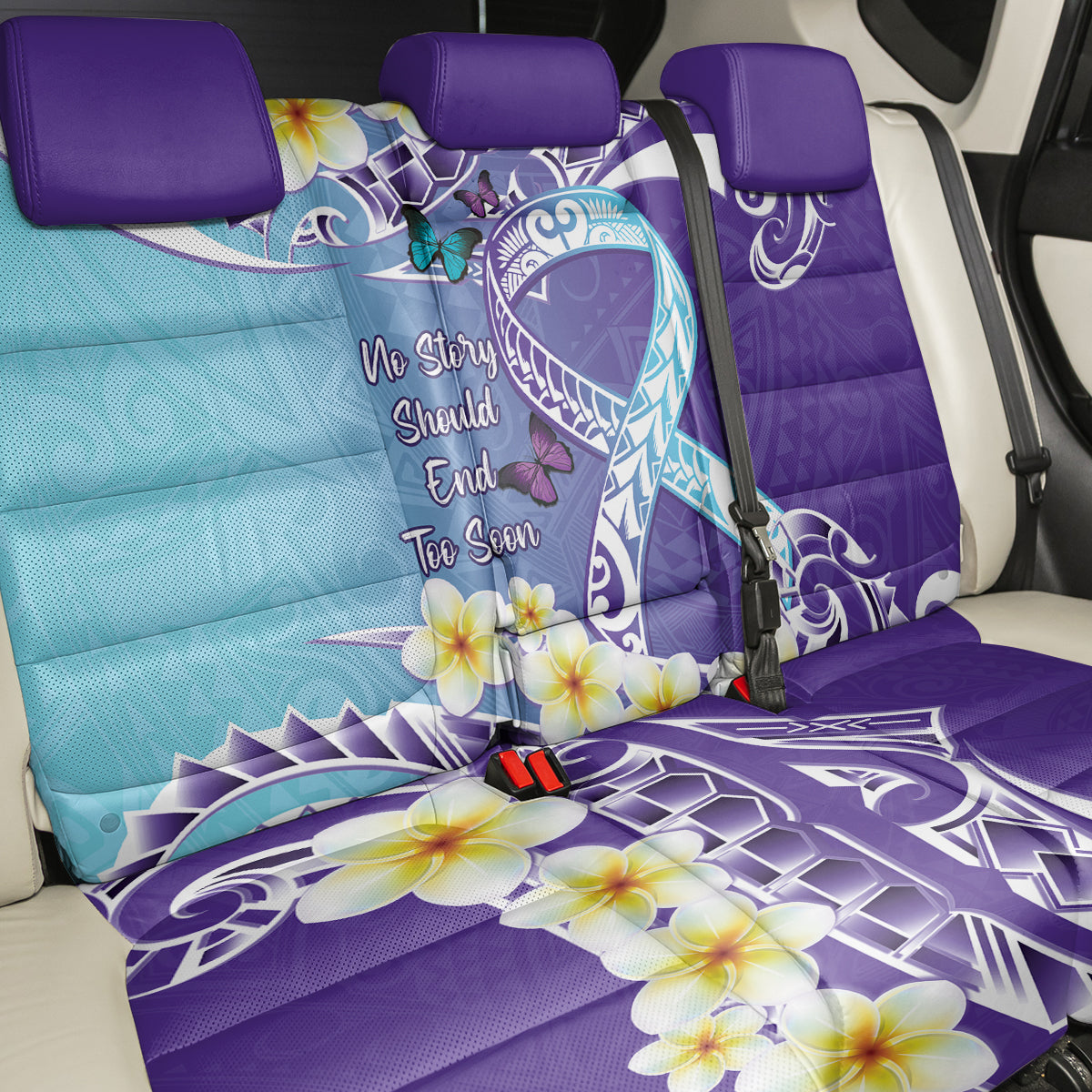 No Story Should End Too Soon Suicide Awareness Back Car Seat Cover Purple And Teal Polynesian Ribbon LT14 - Polynesian Pride