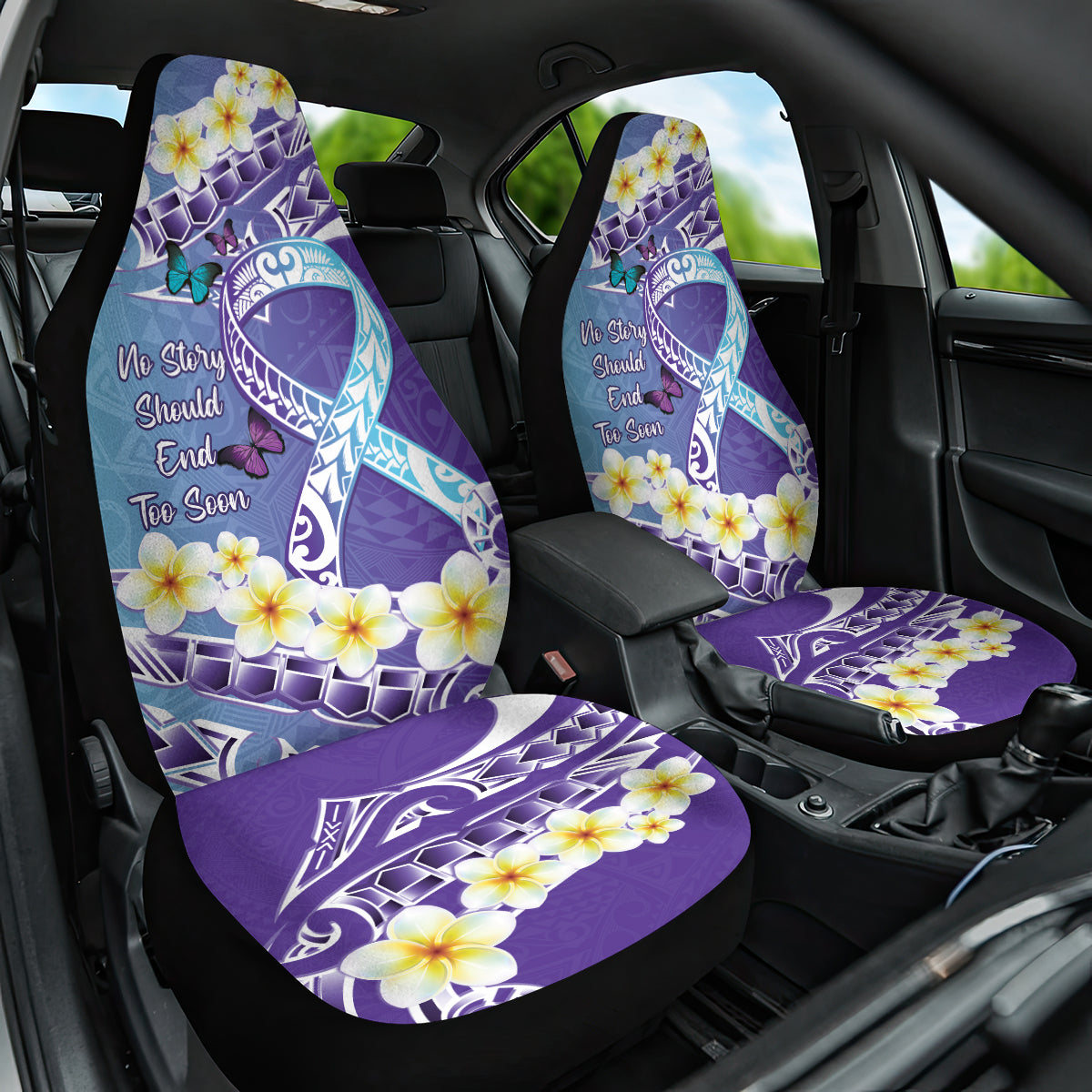 No Story Should End Too Soon Suicide Awareness Car Seat Cover Purple And Teal Polynesian Ribbon LT14 One Size Purple - Polynesian Pride