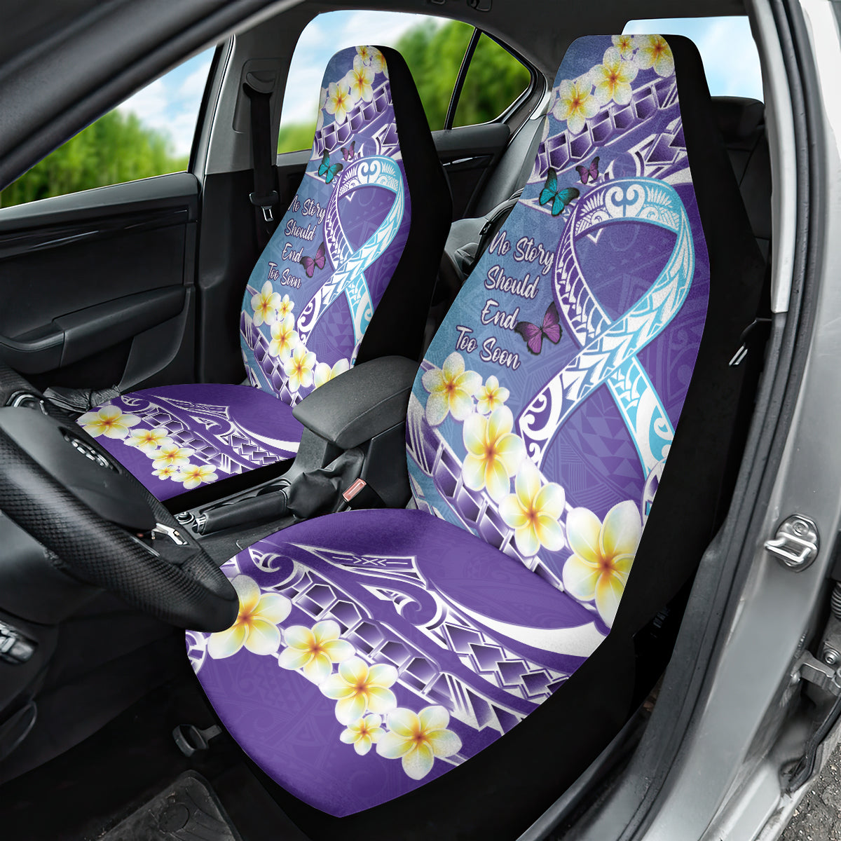 No Story Should End Too Soon Suicide Awareness Car Seat Cover Purple And Teal Polynesian Ribbon LT14 - Polynesian Pride