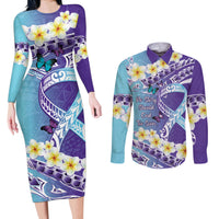 No Story Should End Too Soon Suicide Awareness Couples Matching Long Sleeve Bodycon Dress and Long Sleeve Button Shirt Purple And Teal Polynesian Ribbon LT14 Purple - Polynesian Pride