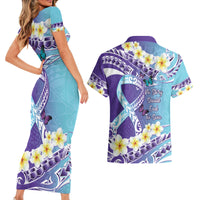 No Story Should End Too Soon Suicide Awareness Couples Matching Short Sleeve Bodycon Dress and Hawaiian Shirt Purple And Teal Polynesian Ribbon LT14 - Polynesian Pride