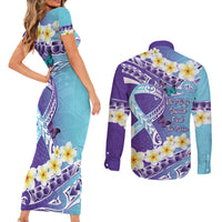 No Story Should End Too Soon Suicide Awareness Couples Matching Short Sleeve Bodycon Dress and Long Sleeve Button Shirt Purple And Teal Polynesian Ribbon LT14 - Polynesian Pride