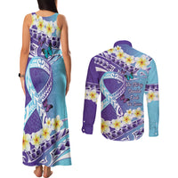 No Story Should End Too Soon Suicide Awareness Couples Matching Tank Maxi Dress and Long Sleeve Button Shirt Purple And Teal Polynesian Ribbon LT14 - Polynesian Pride
