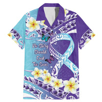 No Story Should End Too Soon Suicide Awareness Family Matching Mermaid Dress and Hawaiian Shirt Purple And Teal Polynesian Ribbon LT14 Dad's Shirt - Short Sleeve Purple - Polynesian Pride