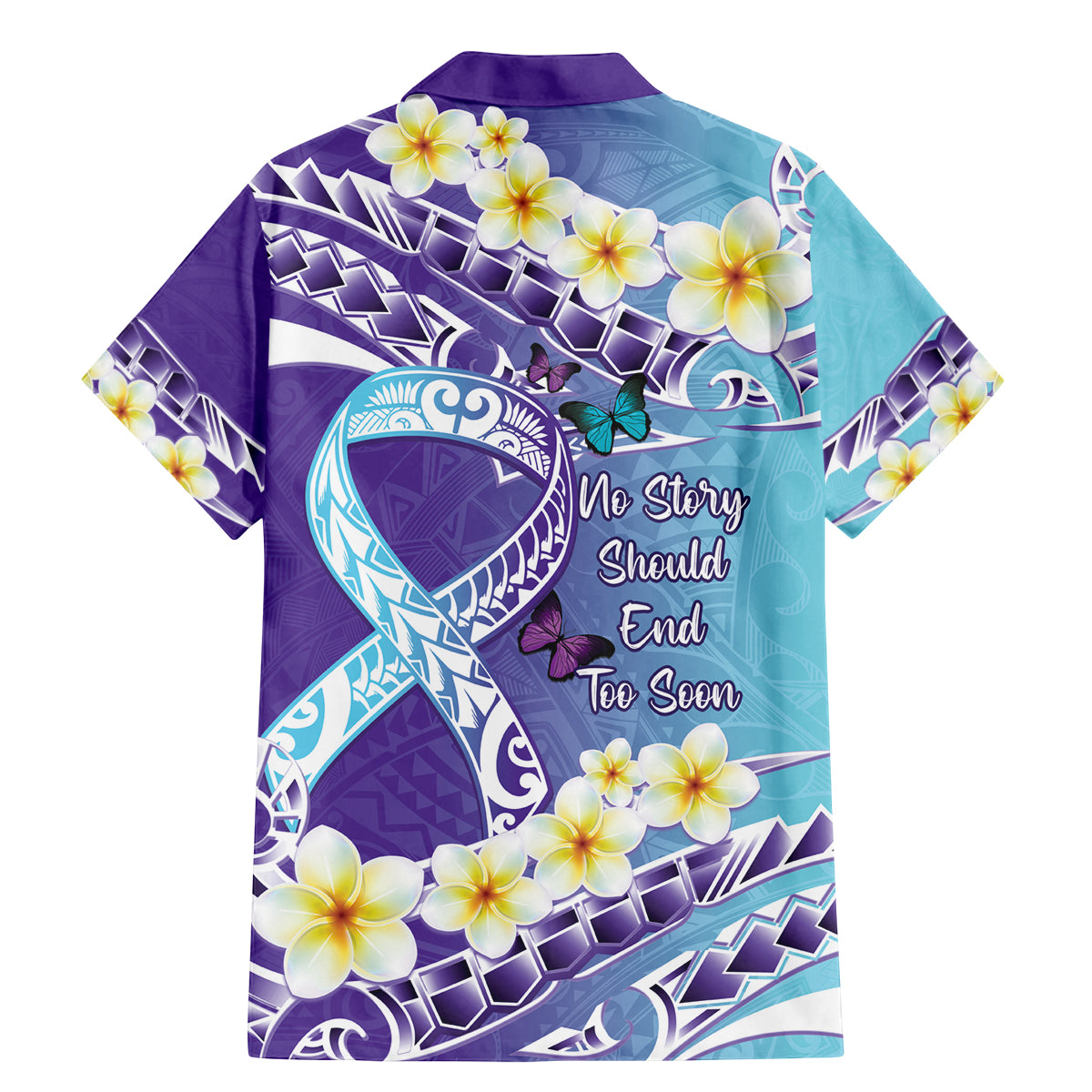No Story Should End Too Soon Suicide Awareness Family Matching Mermaid Dress and Hawaiian Shirt Purple And Teal Polynesian Ribbon LT14 - Polynesian Pride