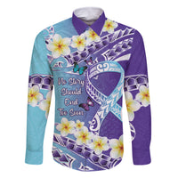No Story Should End Too Soon Suicide Awareness Family Matching Mermaid Dress and Hawaiian Shirt Purple And Teal Polynesian Ribbon LT14 Dad's Shirt - Long Sleeve Purple - Polynesian Pride