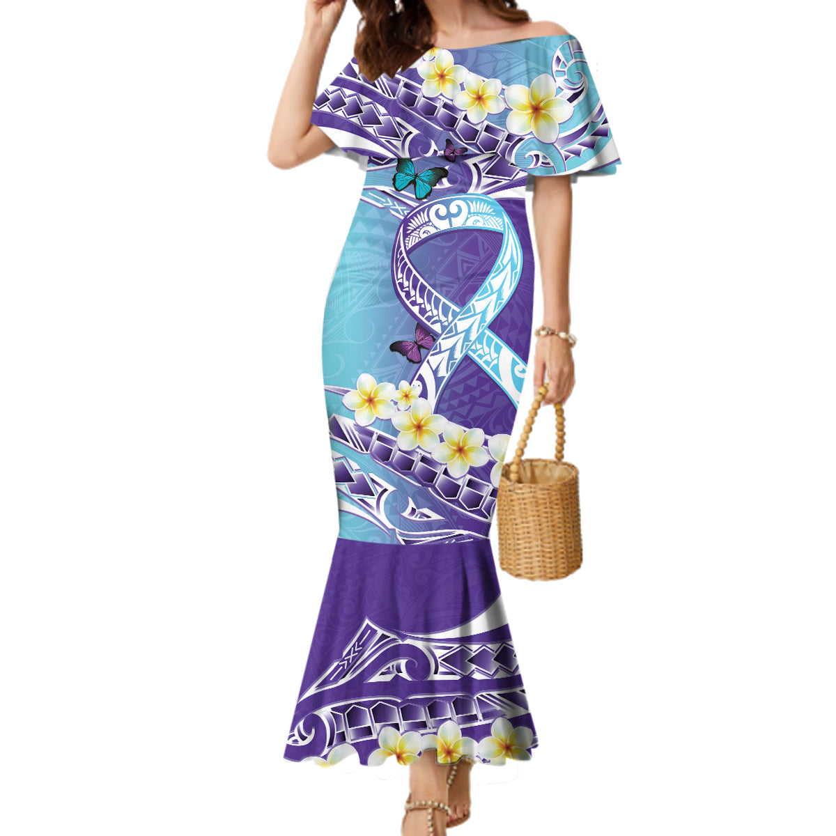 No Story Should End Too Soon Suicide Awareness Family Matching Mermaid Dress and Hawaiian Shirt Purple And Teal Polynesian Ribbon LT14 Mom's Dress Purple - Polynesian Pride