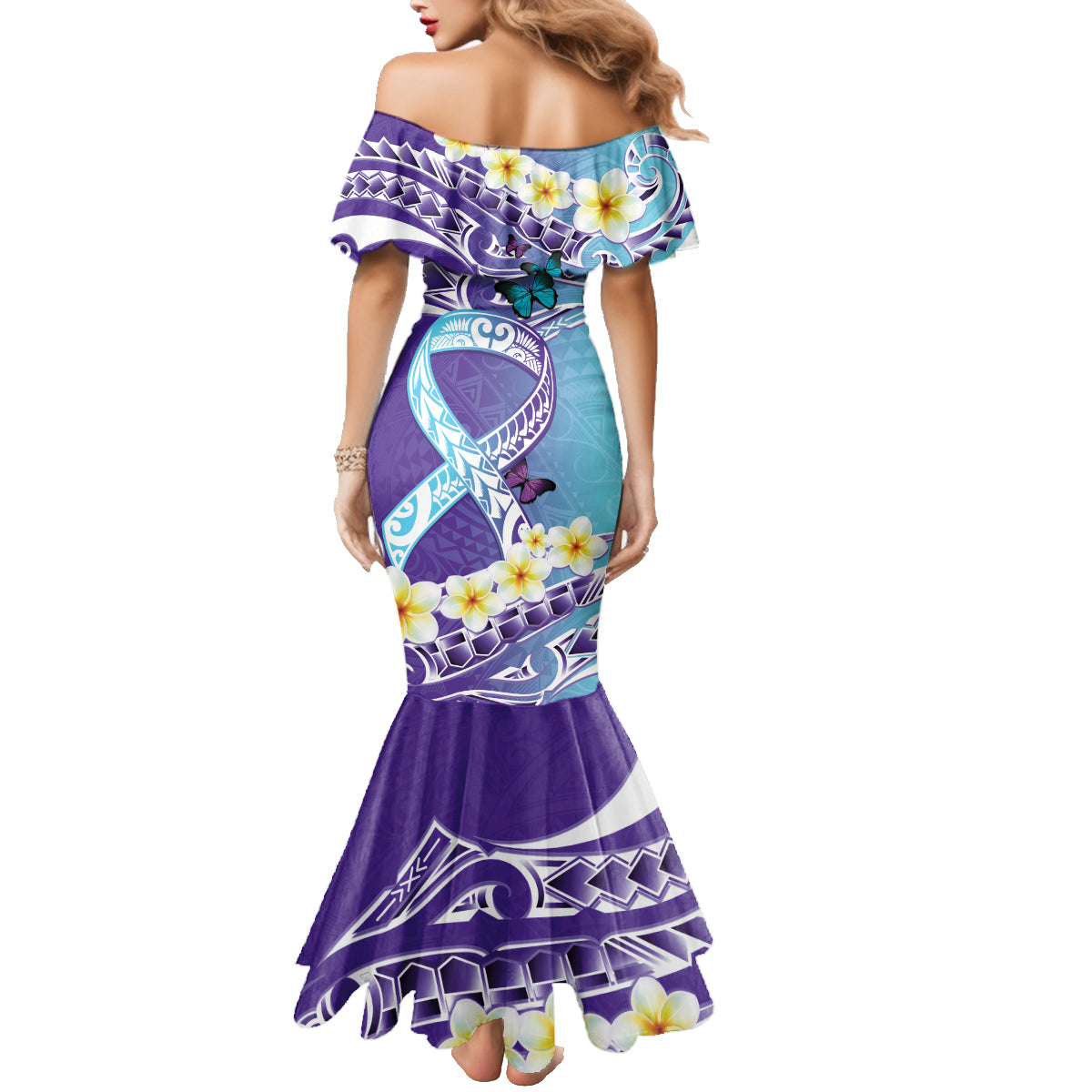 No Story Should End Too Soon Suicide Awareness Family Matching Mermaid Dress and Hawaiian Shirt Purple And Teal Polynesian Ribbon LT14 - Polynesian Pride