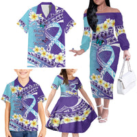 No Story Should End Too Soon Suicide Awareness Family Matching Off The Shoulder Long Sleeve Dress and Hawaiian Shirt Purple And Teal Polynesian Ribbon LT14 - Polynesian Pride