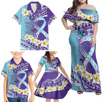 No Story Should End Too Soon Suicide Awareness Family Matching Off Shoulder Maxi Dress and Hawaiian Shirt Purple And Teal Polynesian Ribbon LT14 - Polynesian Pride