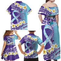 No Story Should End Too Soon Suicide Awareness Family Matching Off Shoulder Maxi Dress and Hawaiian Shirt Purple And Teal Polynesian Ribbon LT14 - Polynesian Pride